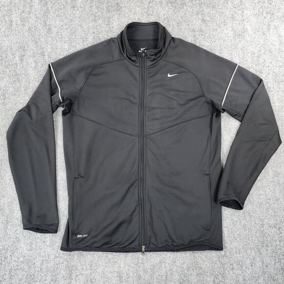 Nike Jacket Men Large Black Full Zip Mock Neck Performance Stretch Running Thumb - Picture 1 of 16